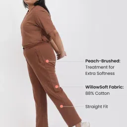 BlissClub Women Brown Everyday Cozy Straight Joggers With 2 Zippered Side Pockets image 4