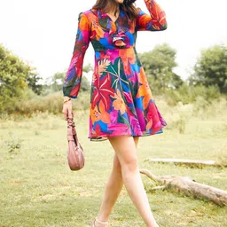 MABISH by Sonal Jain Floral Printed Georgette Fit & Flare Dress-picture-15