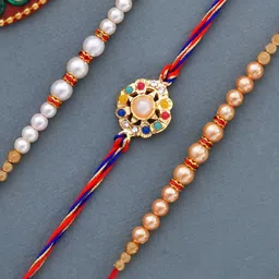 Dare by Voylla Men Set Of 3 Red Beaded Rakhi With Roli Chawal-picture-38