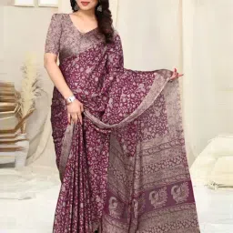 MIRCHI FASHION Purple Floral Print Saree With Unstitched Blouse-picture-21