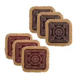Kuber Industries 6-Pcs Beige & Maroon Printed Pooja Mats image 1