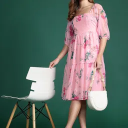 DressBerry Floral Print Puff Sleeve A-Line Dress-image-38