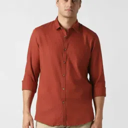 Peter England Red Cotton Slim Fit Shirt-picture-40