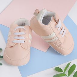 Baby Moo Striped Lace Up Sneaker Style Booties - Peach-picture-16
