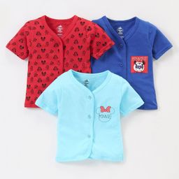 Bodycare Cotton Knit Half Sleeves Vests Mickey & Friends Print Pack of 3 - Red & Blue-picture-2