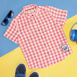 Pantaloons Junior Half Sleeves Checked Shirt - Hot Coral-picture-19