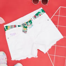 Pantaloons Junior Cotton Solid Shorts With Belt - White-image-40