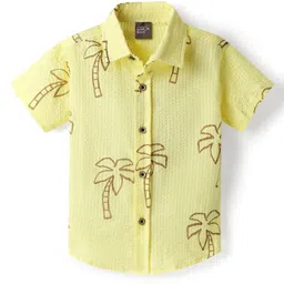 Little Kangaroos Cotton Woven Half Sleeves Shirt with Coconut Tree Print - Light Yellow-image-87