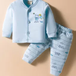 CUCUMBER Interlock Knit Full Sleeves Night Suit With Teddy Print - Light Blue-picture-15