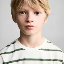 Mango Kids Boys Striped Drop-Shoulder Sleeves Cotton T-shirt image 4