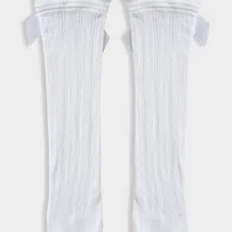 Mi Arcus Solid Stockings With Attached Bow - White image 3