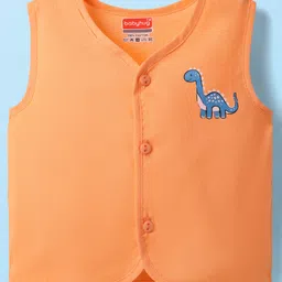 Babyhug 100% Cotton Sleeveless Front Open Stripes & Dino Printed Jhablas Pack Of 3 - Orange White & Light Blue image 2