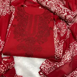 Farooq Dyeing Floral Embroidered Thread Work Pure Cotton Unstitched Dress Material-picture-30