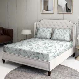 BOMBAY DYEING Sea Green Floral 164 TC Queen Bedsheet with 2 Pillow Covers-image-63