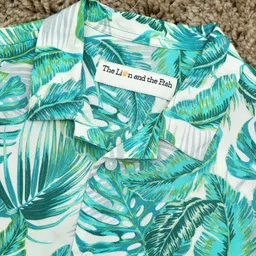 the lion and the fish The Lion & the Fish Viscose Woven Half Sleeves Leaves Printed Shirt - Ivory image 4