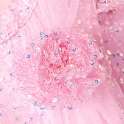 Hola Bonita Knit Half Sleeves Party Dress With Floral Applique & Sequin Detailing - Pink image 4