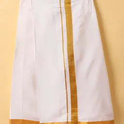 Dapper Dudes Cotton Silk Woven Half Sleeves Solid Shirt With Mundu & Geometric Foil Printed Angavastram Set - Royal Blue image 4