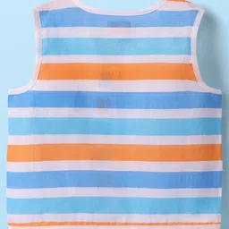 Babyhug 100% Cotton Sleeveless Front Open Stripes & Dino Printed Jhablas Pack Of 3 - Orange White & Light Blue image 5