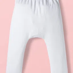 Babyoye 100% Cotton Interlock Knit with Eco Jiva Finish Full Length Diaper Leggings with Bow Applique Hearts & Butterfly Print Pack of 2 - White & Pink image 5