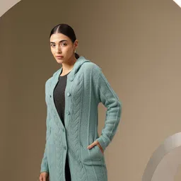 Chemistry Textured Woollen Hooded Longline Cardigan-picture-11