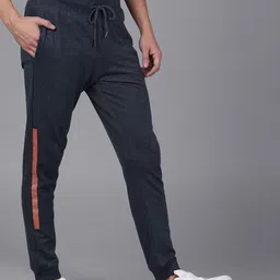 WROGN Men Navy Blue Slim Fit Solid Joggers With Side Stripes-picture-5