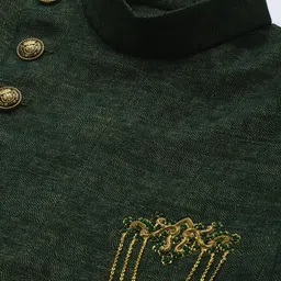 Manyavar Men Green & Black Solid Sherwani Set image 3
