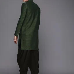 Manyavar Men Green & Black Solid Sherwani Set image 5