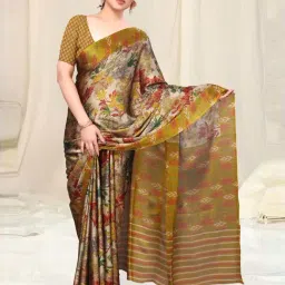 MIRCHI FASHION Beige & Yellow Floral Print Saree With Unstitched Blouse-picture-36