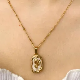 Jewelaa Women Gold-Plated Anti Tarnish White Rose Pendant-picture-32