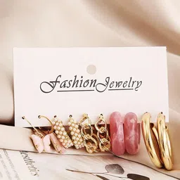 MEENAZ Set Of 5 Contemporary Hoop Earrings image 3