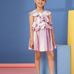 Budding Bees Girls Cotton Striped Ruffles Fit & Flare Dress-picture-11