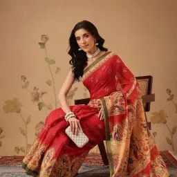Silk Land Red Cotton Blend Printed Saree image 3