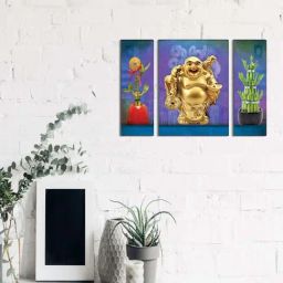 eCraftIndia 6MM MDF Set of 3 Feng Shui Laughing Buddha Satin Matt Texture UV Art Painting-picture-48
