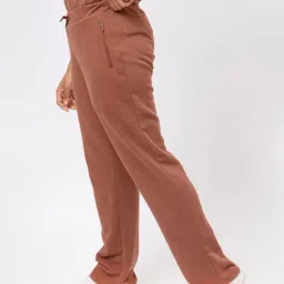 BlissClub Women Brown Everyday Cozy Straight Joggers With 2 Zippered Side Pockets image 3
