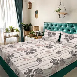 KLOTTHE Beige Floral 300 TC King Bedsheet With 2 Pillow Covers-picture-35
