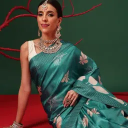 Silk Land Teal Silk Printed Saree image 4