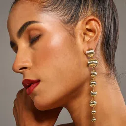 PATOLA BY VJ Stainless Steel Gold-Plated Contemporary Drop Earrings image 4