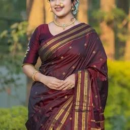 all about you Woven Design Zari Silk Blend Kanjeevaram Saree image 3