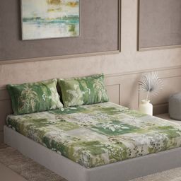 DDecor Green & White 144 TC King Bedsheet with 2 Pillow Covers-picture-30