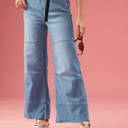 DressBerry Women Wide Leg High-Rise Light Fade Stretchable Jeans-image-92