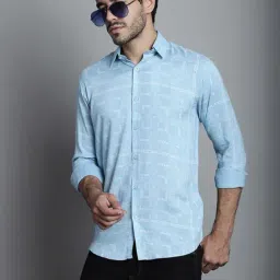 Jainish Sky Blue Regular Fit Geometric Print Shirt-picture-14