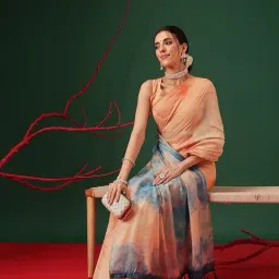 Silk Land Beige Organza Printed Saree image 3