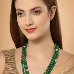 Dugran By Dugristyle Green & White Layered Necklace with Pearls & Natural Stones for Women-picture-18