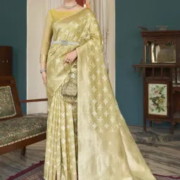 Elora Yellow Cotton Silk Woven Saree With Unstitched Blouse-image-18