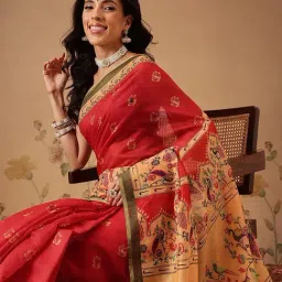 Silk Land Red Cotton Blend Printed Saree image 4