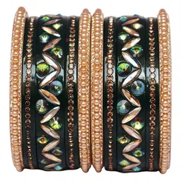 TAJ BRIDAL STORE Set Of 10 Kundan-Studded & Beaded Bridal-Style Bangles-picture-29