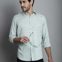 Jainish Pista Green Regular Fit Geometric Print Shirt-image-73