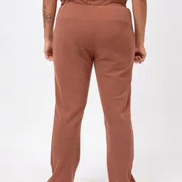 BlissClub Women Brown Everyday Cozy Straight Joggers With 2 Zippered Side Pockets image 2