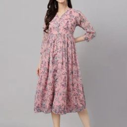Janasya Pink Printed Midi Dress-picture-15
