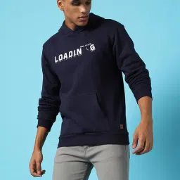 Campus Sutra Blue Cotton Regular Fit Printed Hooded Sweatshirt-picture-20